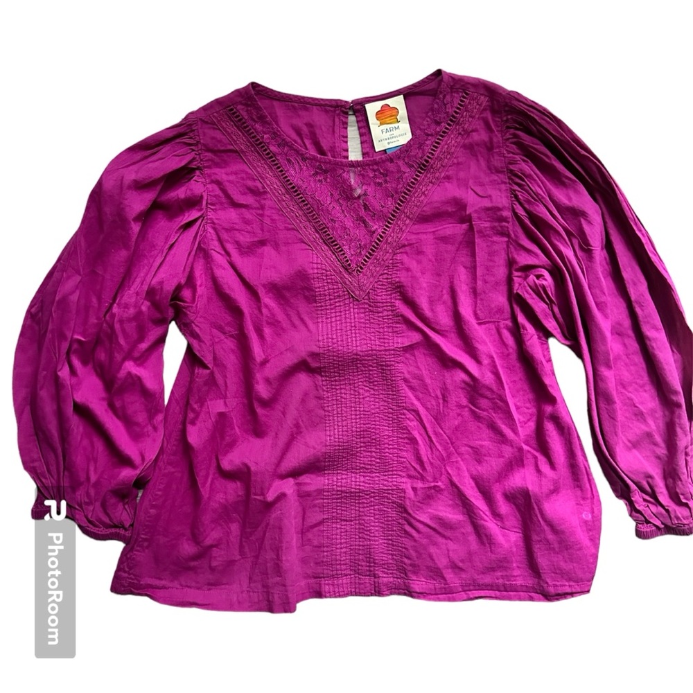 Farm Rio for Anthropologie Magenta Peasant Top Lace Size Medium